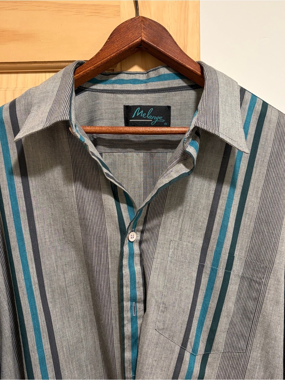 Melange Men's Gray Shirt with Teal and Dark Gray Stripes